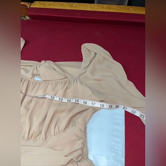 Exlura beige tan nude DRESS square Stretch Neck Long Ruffle sleeve Flowy Ties 2X - Picture 12 of 14